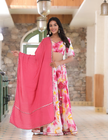 Classic Tie Dye Hand Crafted Lehenga Choli Dupatta Set